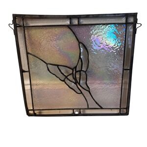 Vintage Stained Glass Butterfly Art 15.5x14.5" iridescent background Handmade